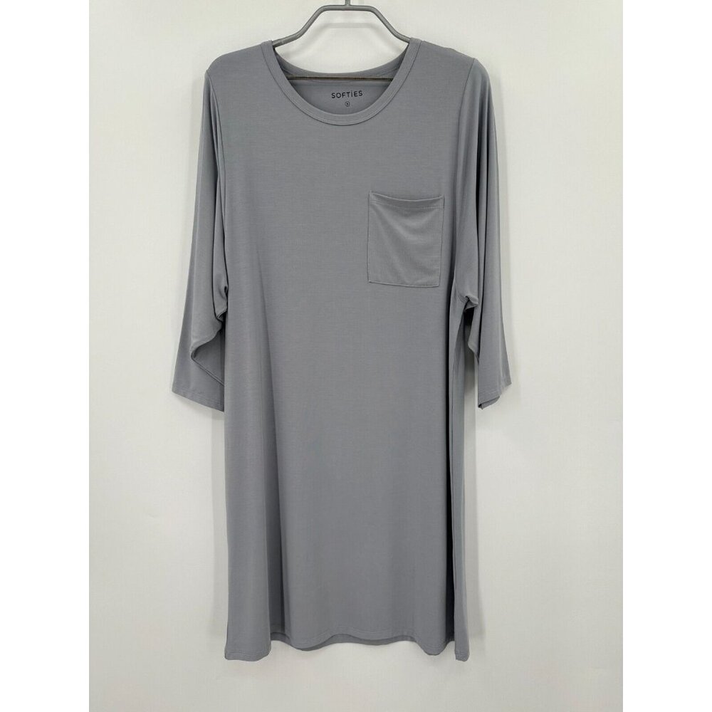 Softies Cam 36" 3/4 Sleeve Pocket Sleep Shirt size S Grey Night Gown NWOT